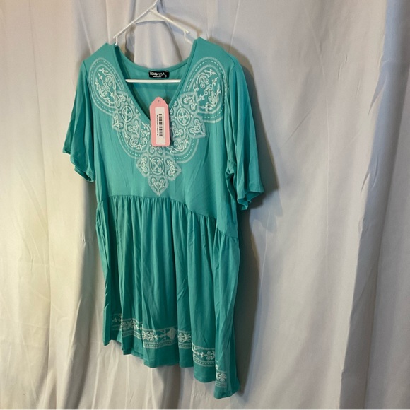 Heimish Women’s Short Sleeve V-Neck Damask Bohemian Top Size Small Mint NWTO - Picture 5 of 11